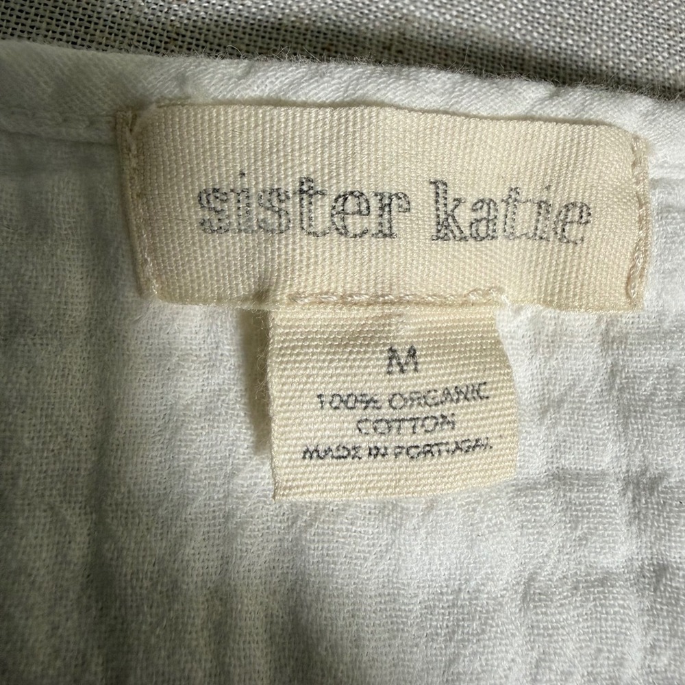 Sister Katie White Organic Cotton Gauze Button Down Tunic Top Size M Staple - Picture 6 of 10